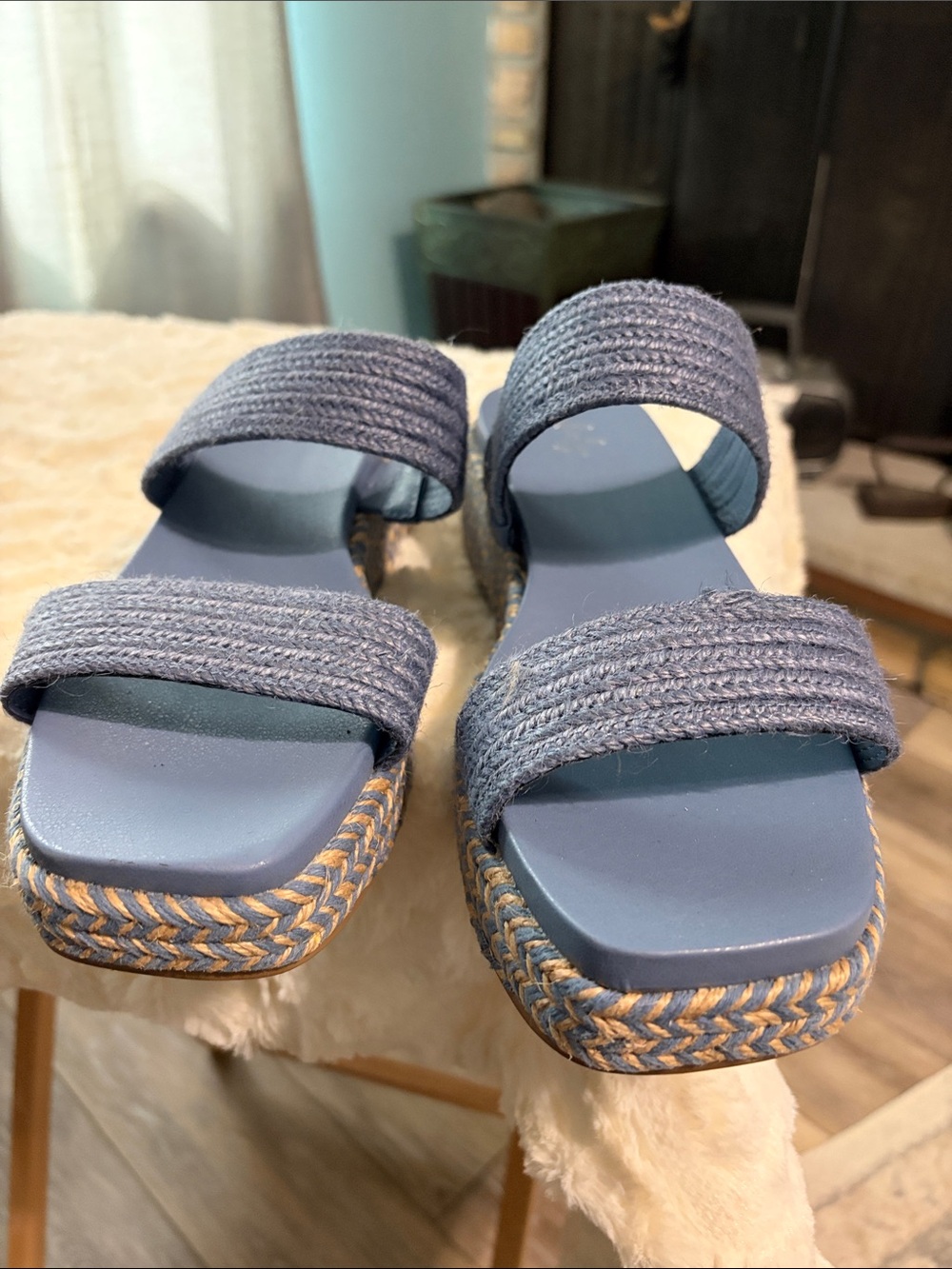 Wonderly Navy Woven Double-Strap Platform Sandal - Picture 3 of 4